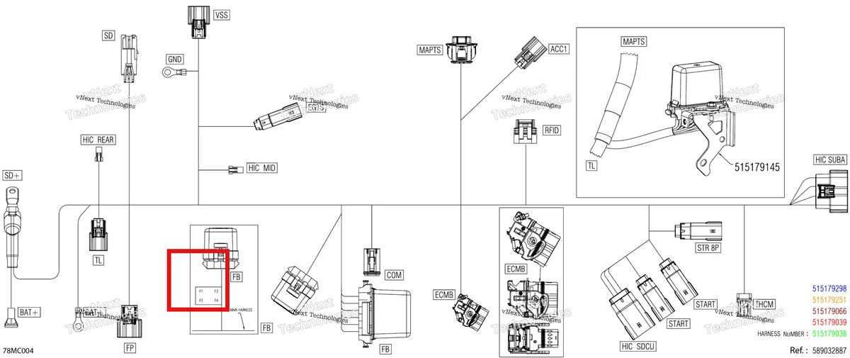 Деталь 515178749 на схеме узла 2023 Ski-Doo MXZ 850 E-TEC - XRS SMART-SHOX Electric - Main Harness - 515179066