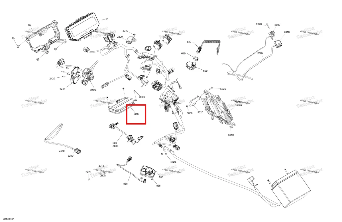Деталь 515178759 на схеме узла 2022 Ski-Doo BACKCOUNTRY 154 850 E-TEC - XRS Electric - Upper Section - No Shot Starter
