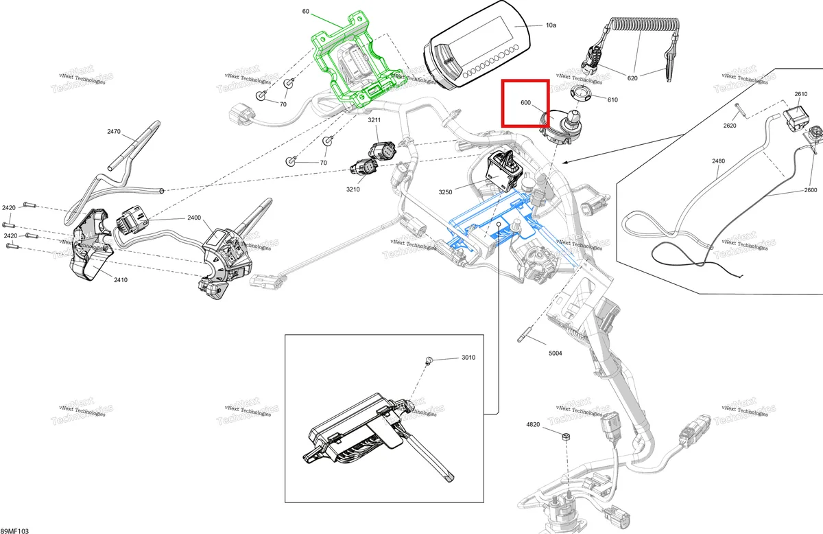 Деталь 515179305 (Клемма DESS One провод Can-Am Commander MAX 1000R EFI XT (2024) (515179305)) на схеме узла 2026 Ski-Doo SKANDIC - LE - 600 ACE - AKTA - Deep Black - 20X154X1.5CST Track Electric - Upper Section