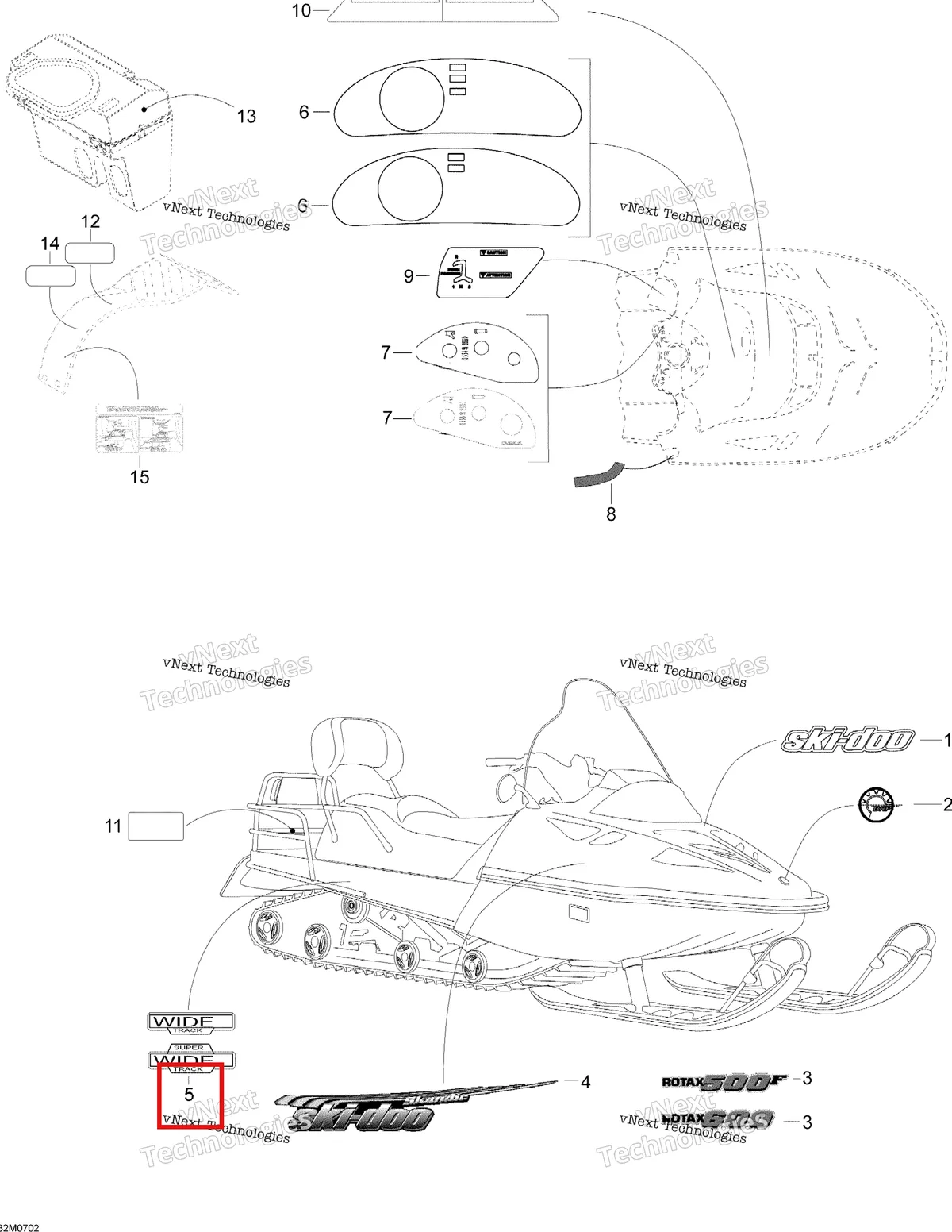 Деталь 516000025 на схеме узла 2007 Ski-Doo Skandic SWT 550F Decals Swt 550