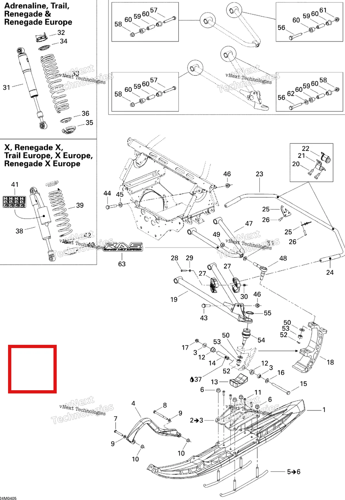 Деталь 516000183 на схеме узла 2004 Ski-Doo MX Z 600 HO Renegade/Renegade X Front Suspension And Ski