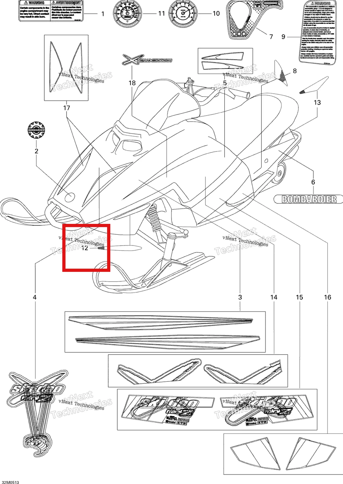 Деталь 516000238 на схеме узла 2005 Ski-Doo Mini Z Decals