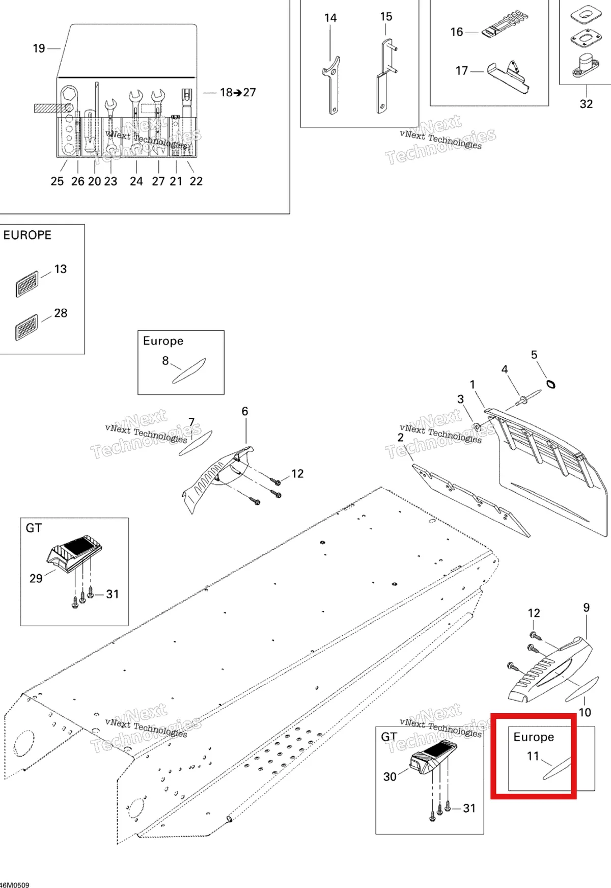 Деталь 516000242 (Деталь Lh Reflector (yellow) (europe)) на схеме узла 2005 Ski-Doo Legend V-1000 Utilities