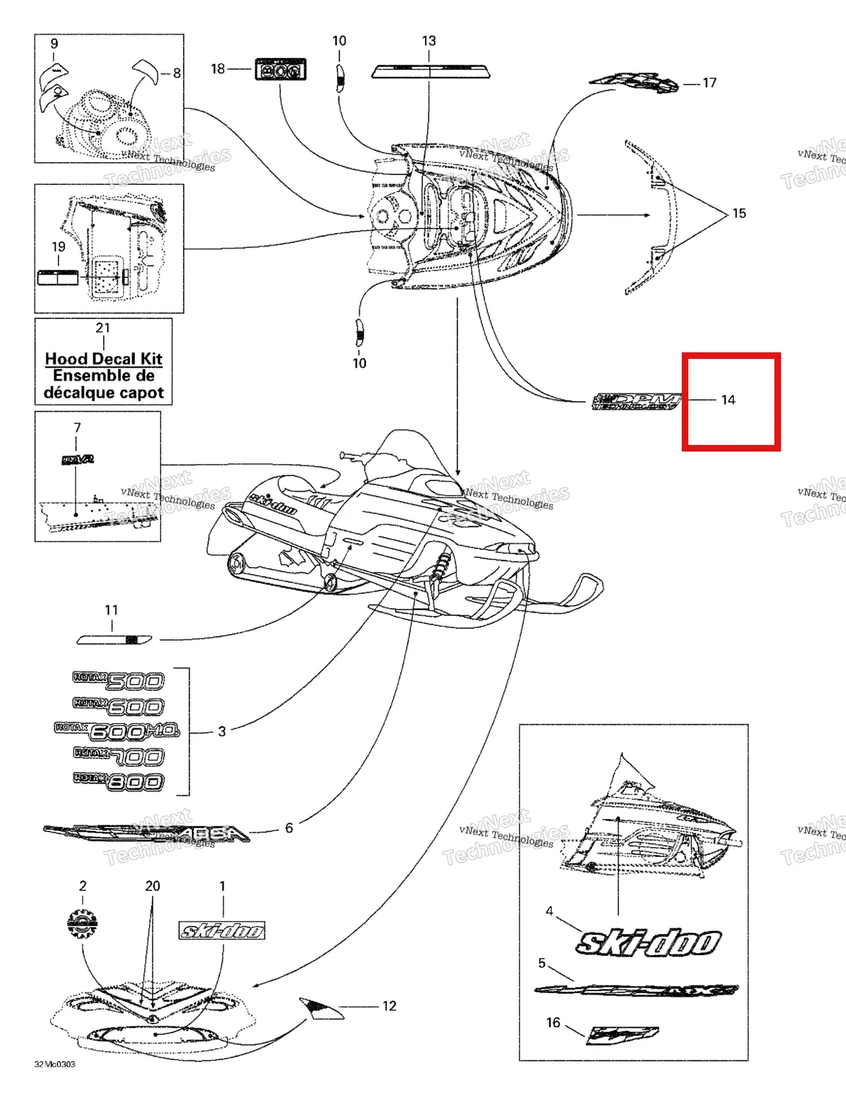 Деталь 516000243 на схеме узла 2003 Ski-Doo MX Z 500/600/600 HO/700/800 Decals