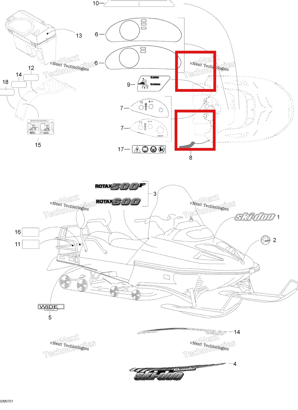 Деталь 516000981 на схеме узла 2007 Ski-Doo Skandic SUV 600 Decals 600 Suv