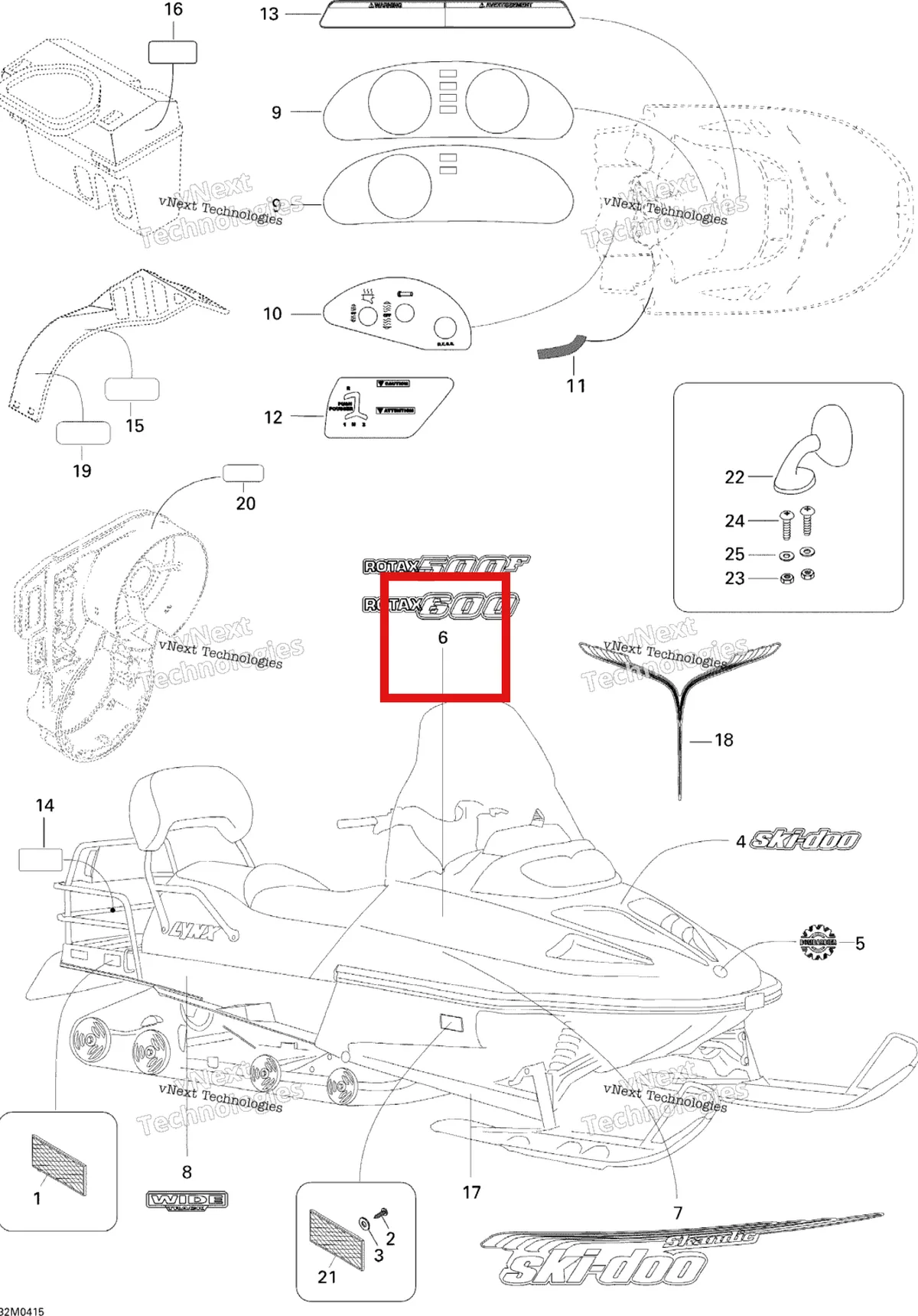 Деталь 516001588 на схеме узла 2004 Ski-Doo Skandic SUV 600 Decals