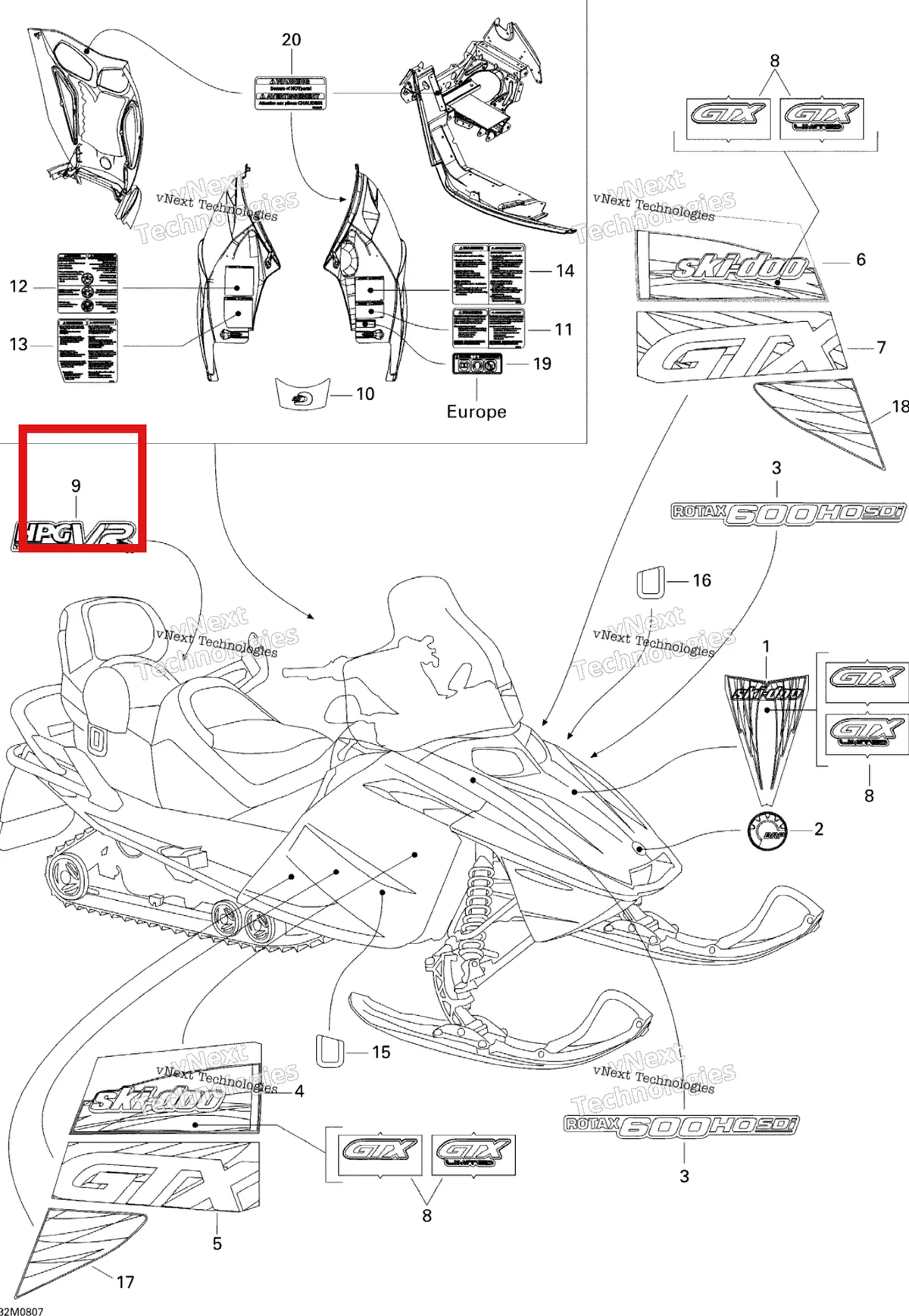 Деталь 516001730 на схеме узла 2008 Ski-Doo GTX LTD 600 HO SDI Decals Ltd