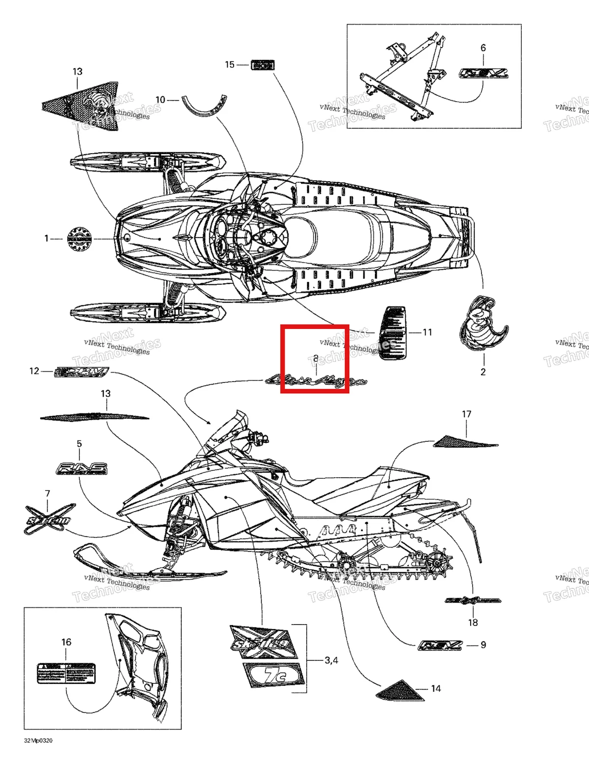 Деталь 516001760 на схеме узла 2003 Ski-Doo MX Z Blair Morgan Special Edition Decals