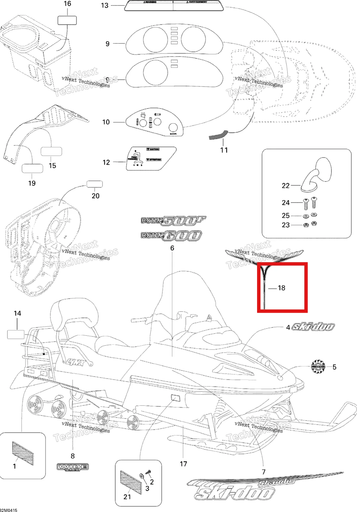 Деталь 516001870 на схеме узла 2004 Ski-Doo Skandic SUV 600 Decals