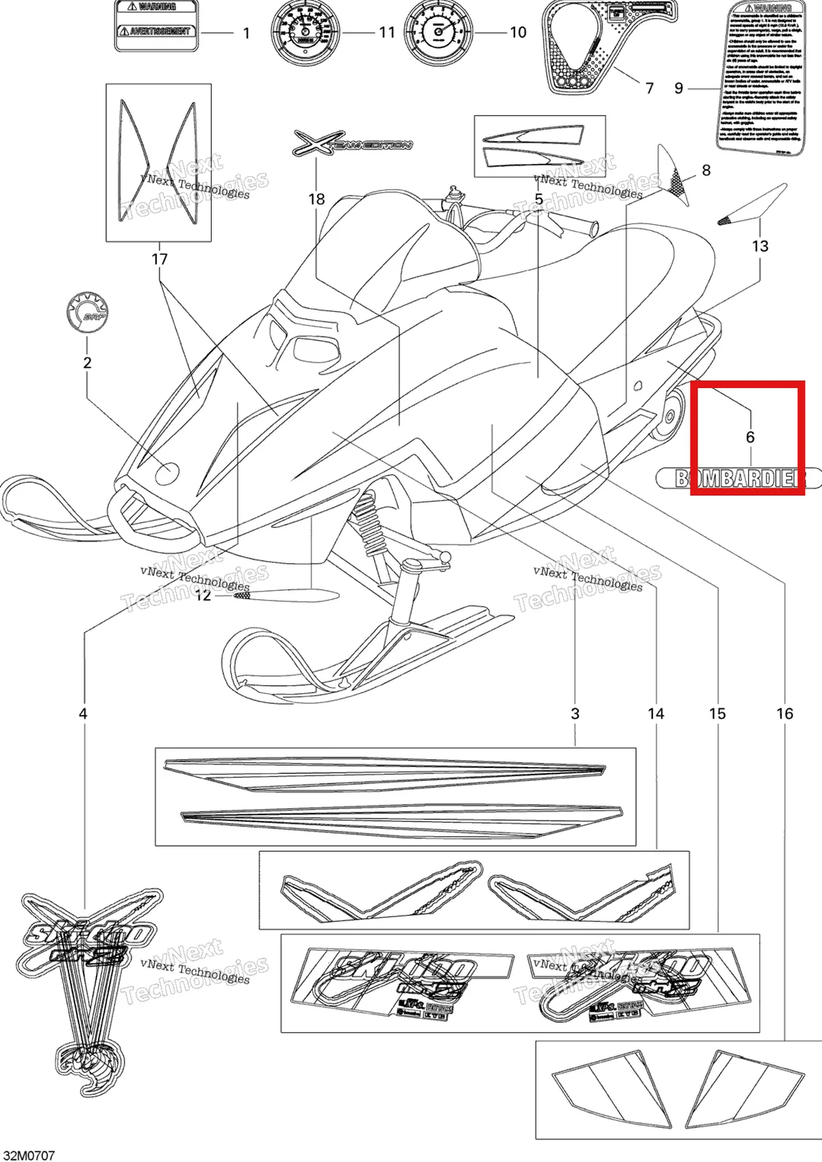 Деталь 516001981 на схеме узла 2007 Ski-Doo Mini Z Decals