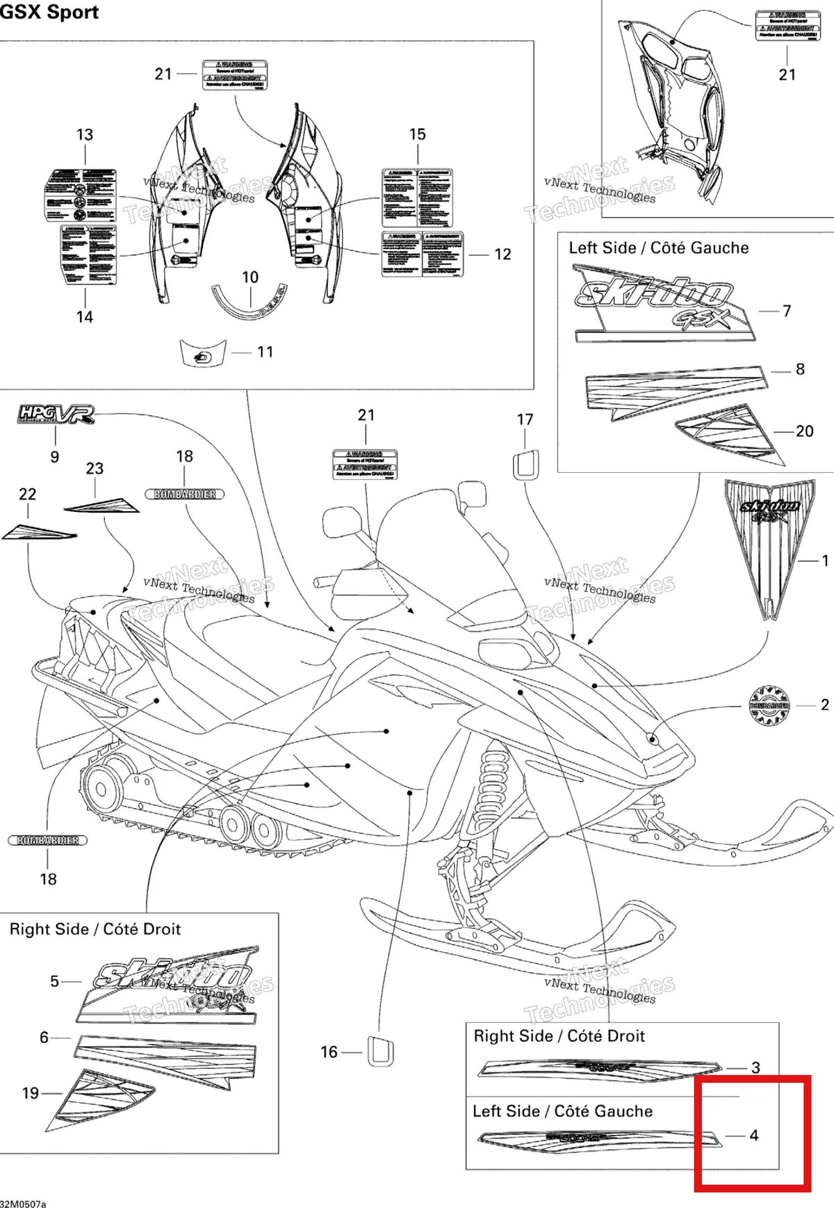 Деталь 516002174 на схеме узла 2005 Ski-Doo GSX 600 HO SDI Decals Sport