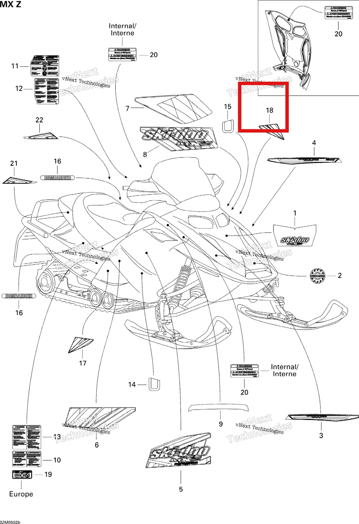 Деталь 516002249 на схеме узла 2005 Ski-Doo MX Z 380F Decals Mx Z 380F