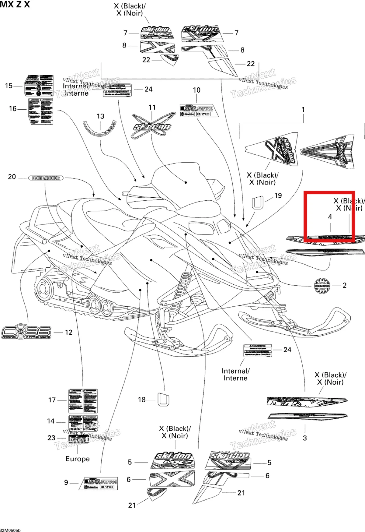 Деталь 516002270 на схеме узла 2005 Ski-Doo MX Z 600 HO SDI Adrenaline & X Decals X