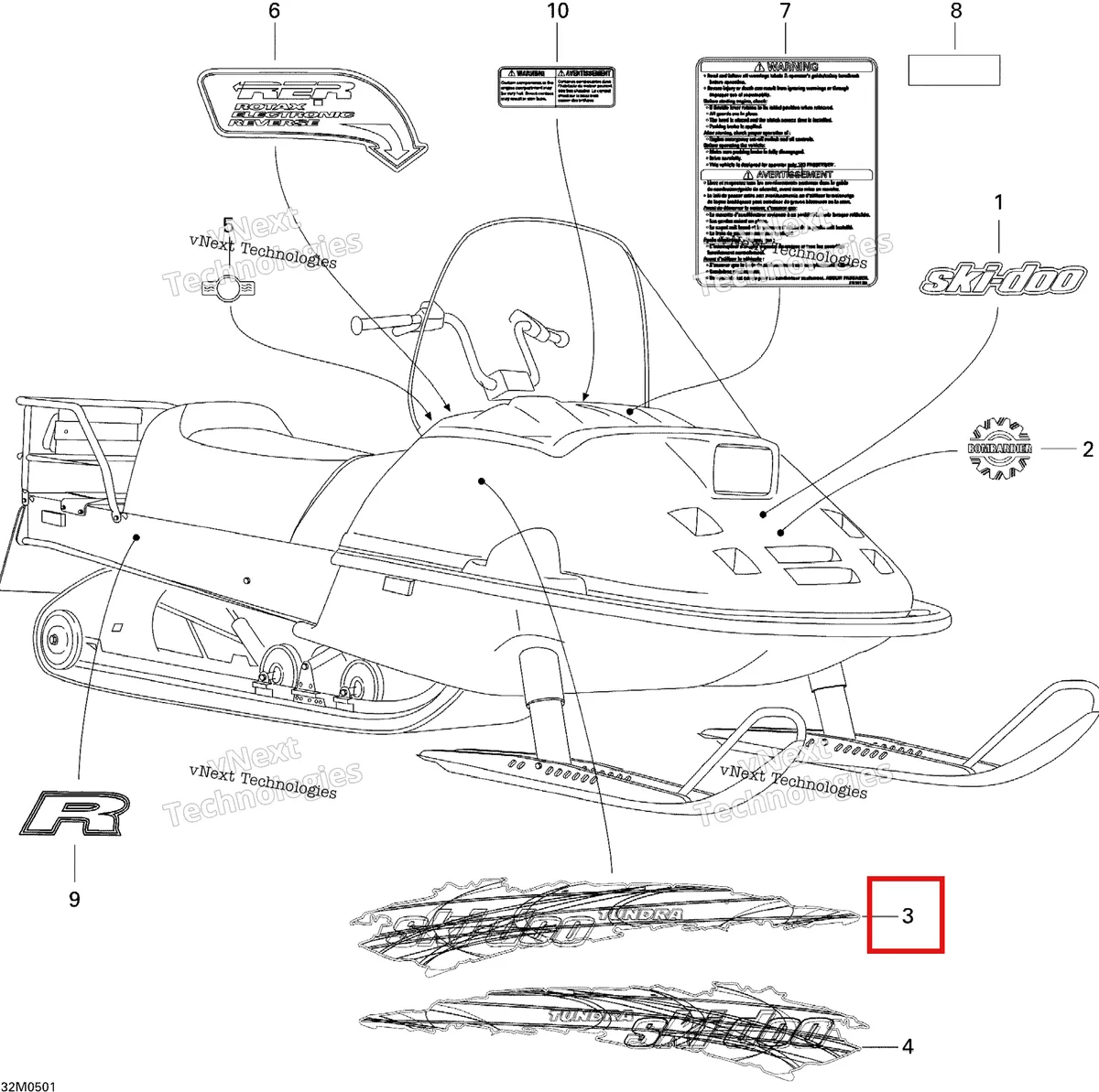 Деталь 516002304 на схеме узла 2005 Ski-Doo Tundra R Decals