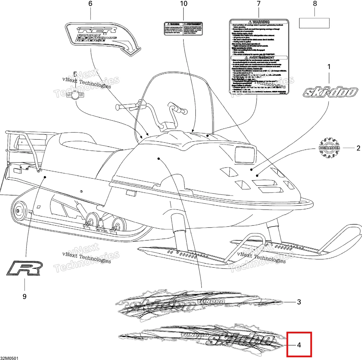 Деталь 516002305 на схеме узла 2005 Ski-Doo Tundra R Decals