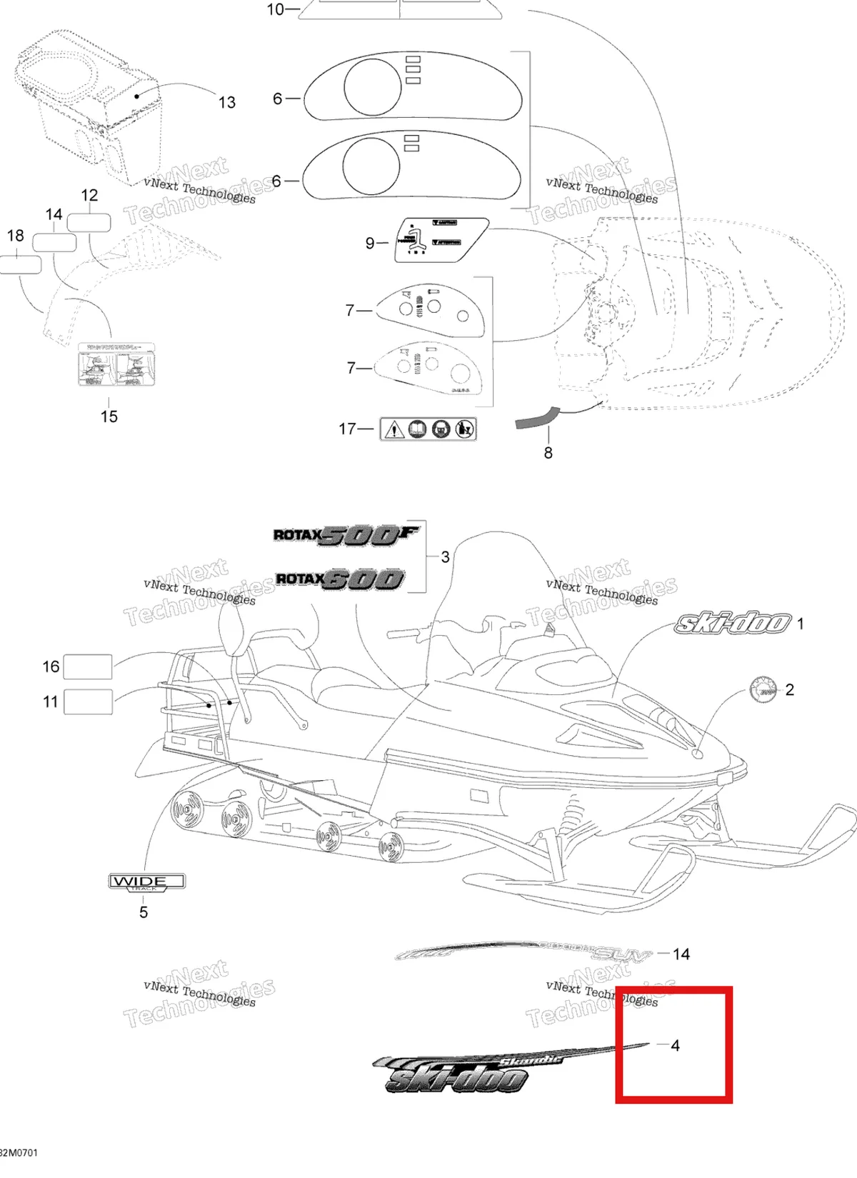 Деталь 516002309 на схеме узла 2007 Ski-Doo Skandic SUV 550F Decals 550F Suv