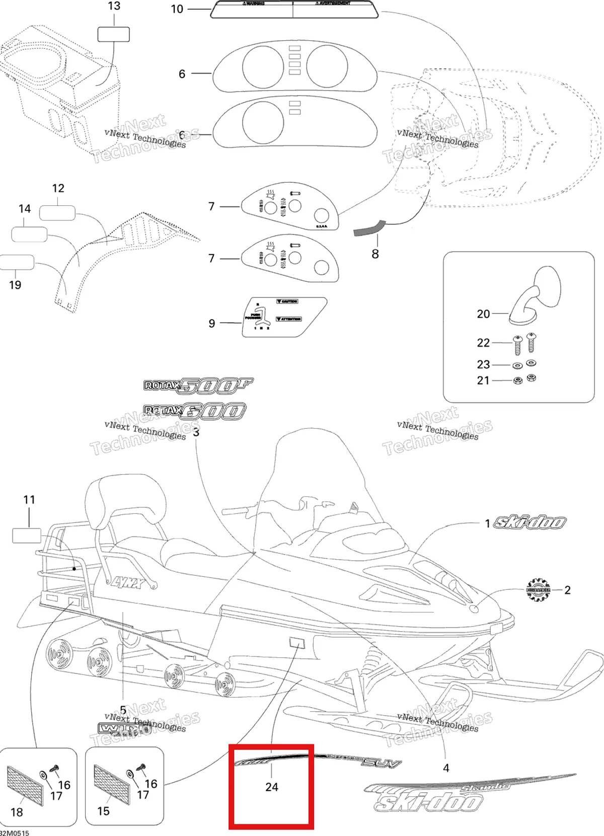 Деталь 516002311 на схеме узла 2005 Ski-Doo Skandic SUV 550F Decals 550F Suv