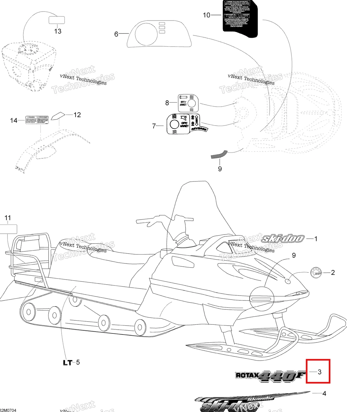 Деталь 516002318 на схеме узла 2007 Ski-Doo Skandic LT 440F Decals