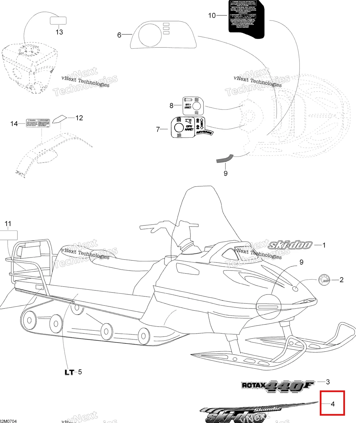 Деталь 516002319 на схеме узла 2007 Ski-Doo Skandic LT 440F Decals