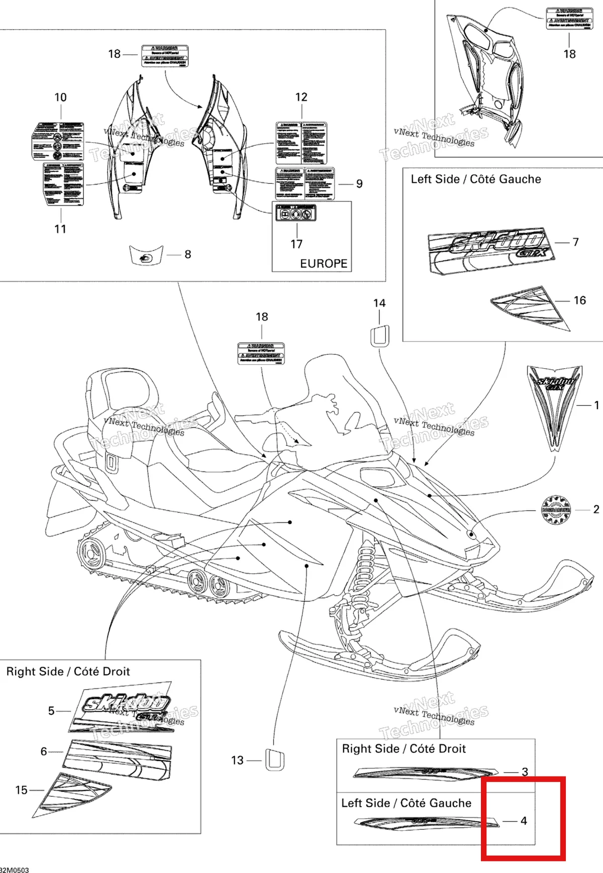 Деталь 516002335 на схеме узла 2005 Ski-Doo GTX 380F Decals 380F