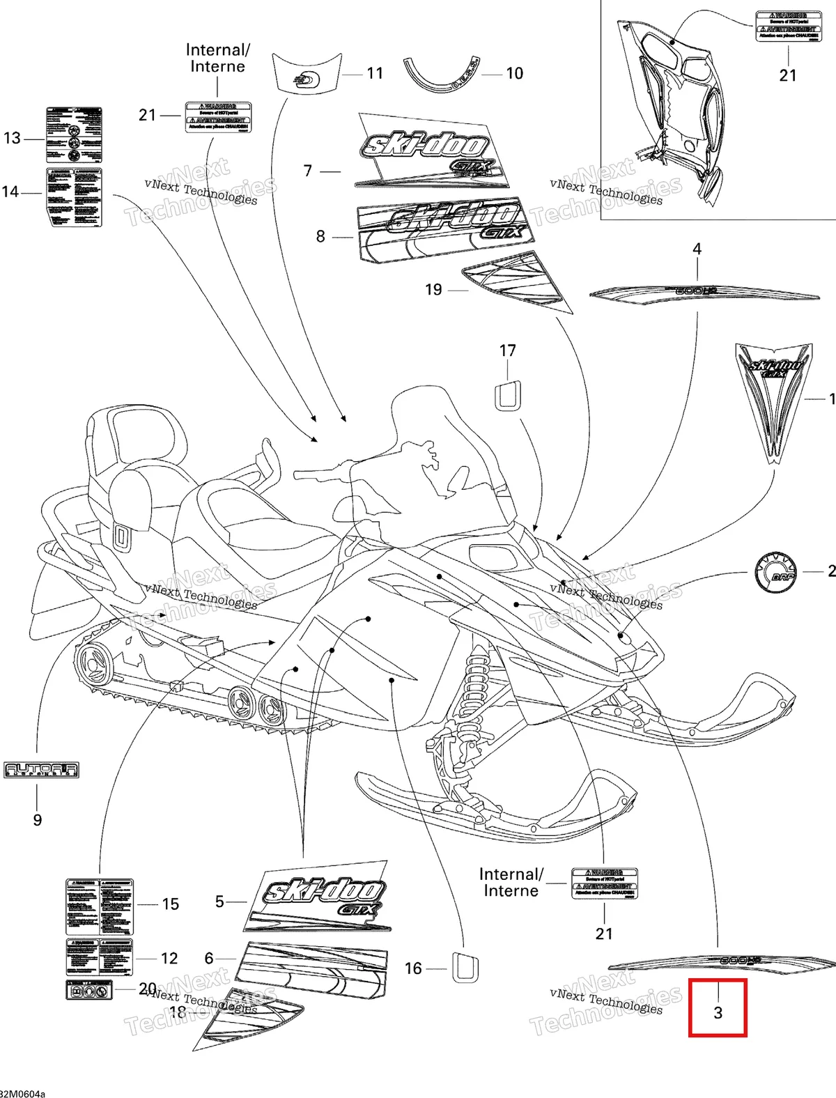 Деталь 516002349 на схеме узла 2006 Ski-Doo GTX 500SS Decals Sport