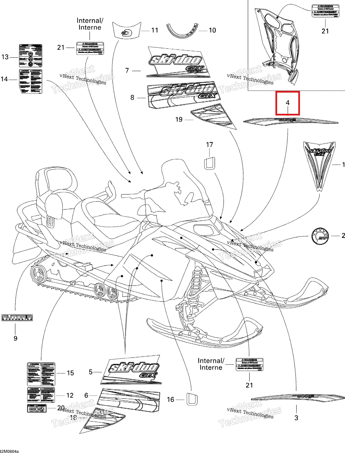 Деталь 516002350 на схеме узла 2006 Ski-Doo GTX 500SS Decals Sport