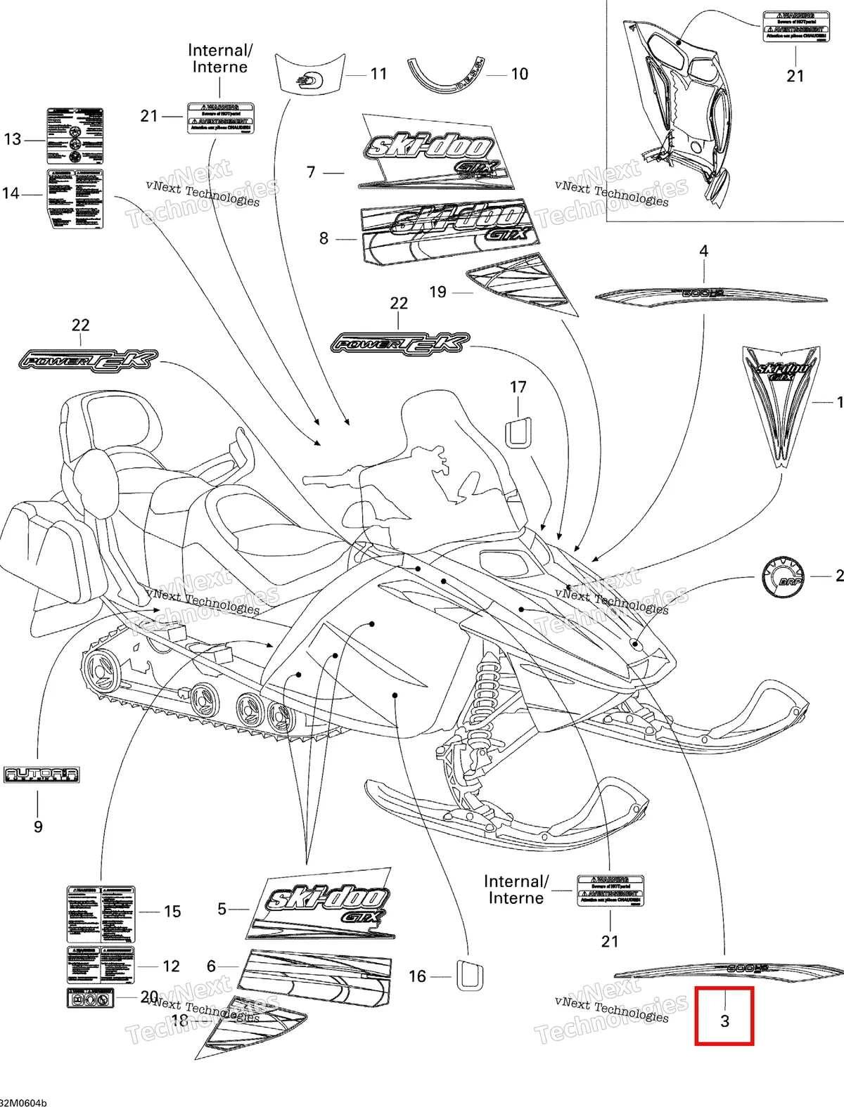 Деталь 516002366 на схеме узла 2006 Ski-Doo GTX 800 HO Decals Ltd