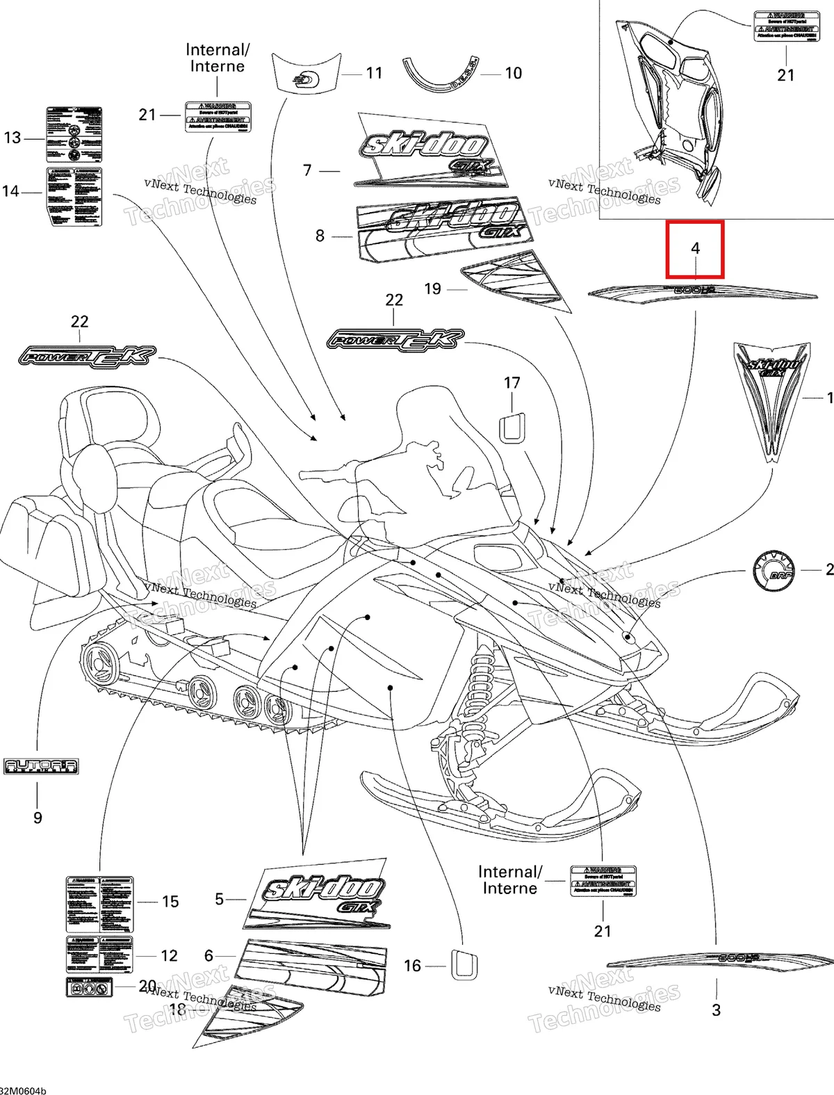 Деталь 516002367 на схеме узла 2006 Ski-Doo GTX 800 HO Decals Ltd