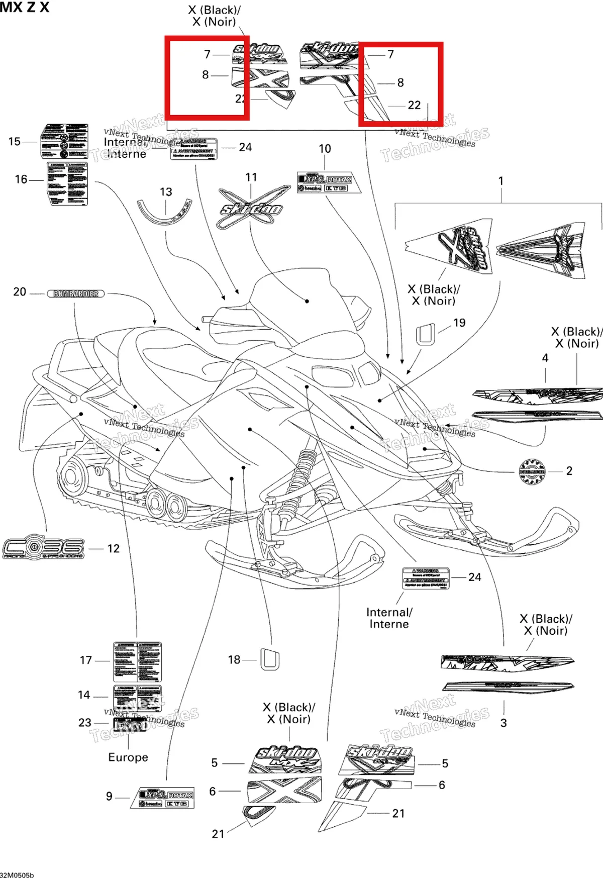 Деталь 516002457 на схеме узла 2005 Ski-Doo MX Z 600 HO SDI Adrenaline & X Decals X