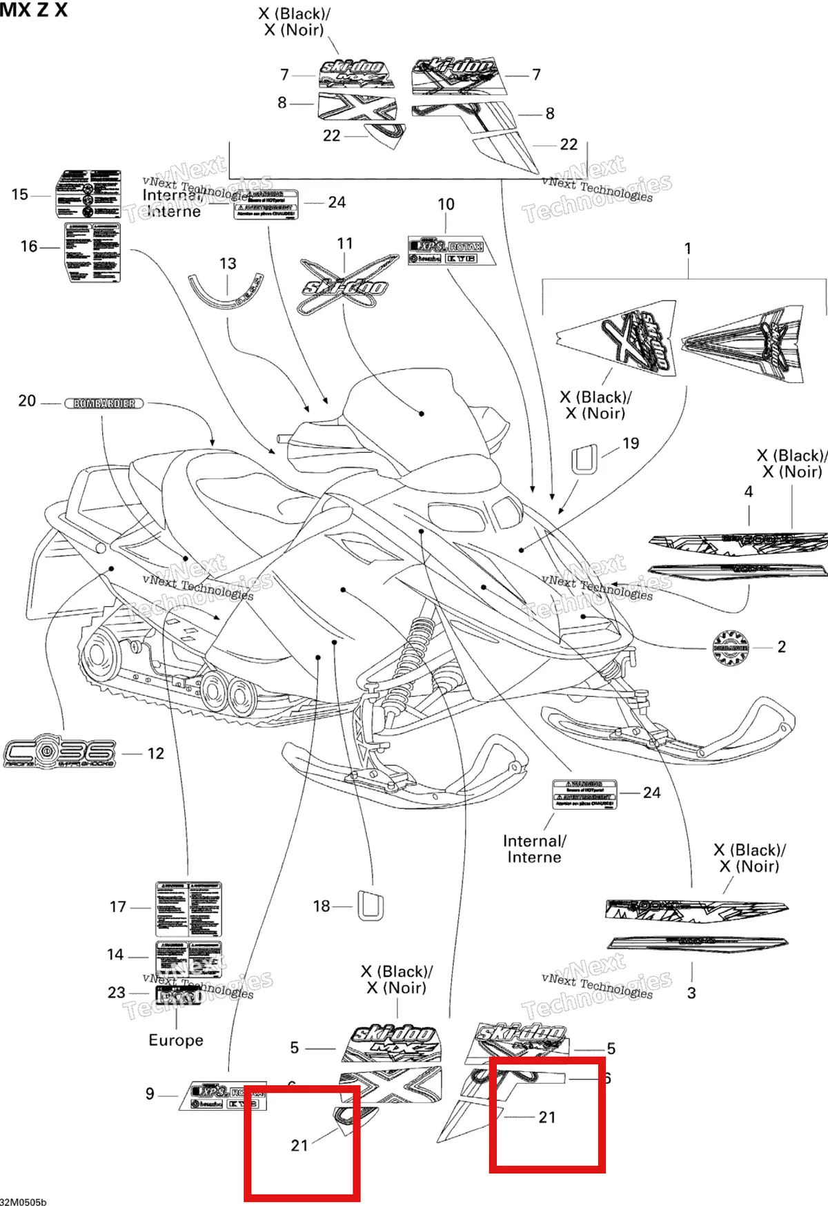 Деталь 516002458 на схеме узла 2005 Ski-Doo MX Z 600 HO SDI Adrenaline & X Decals X