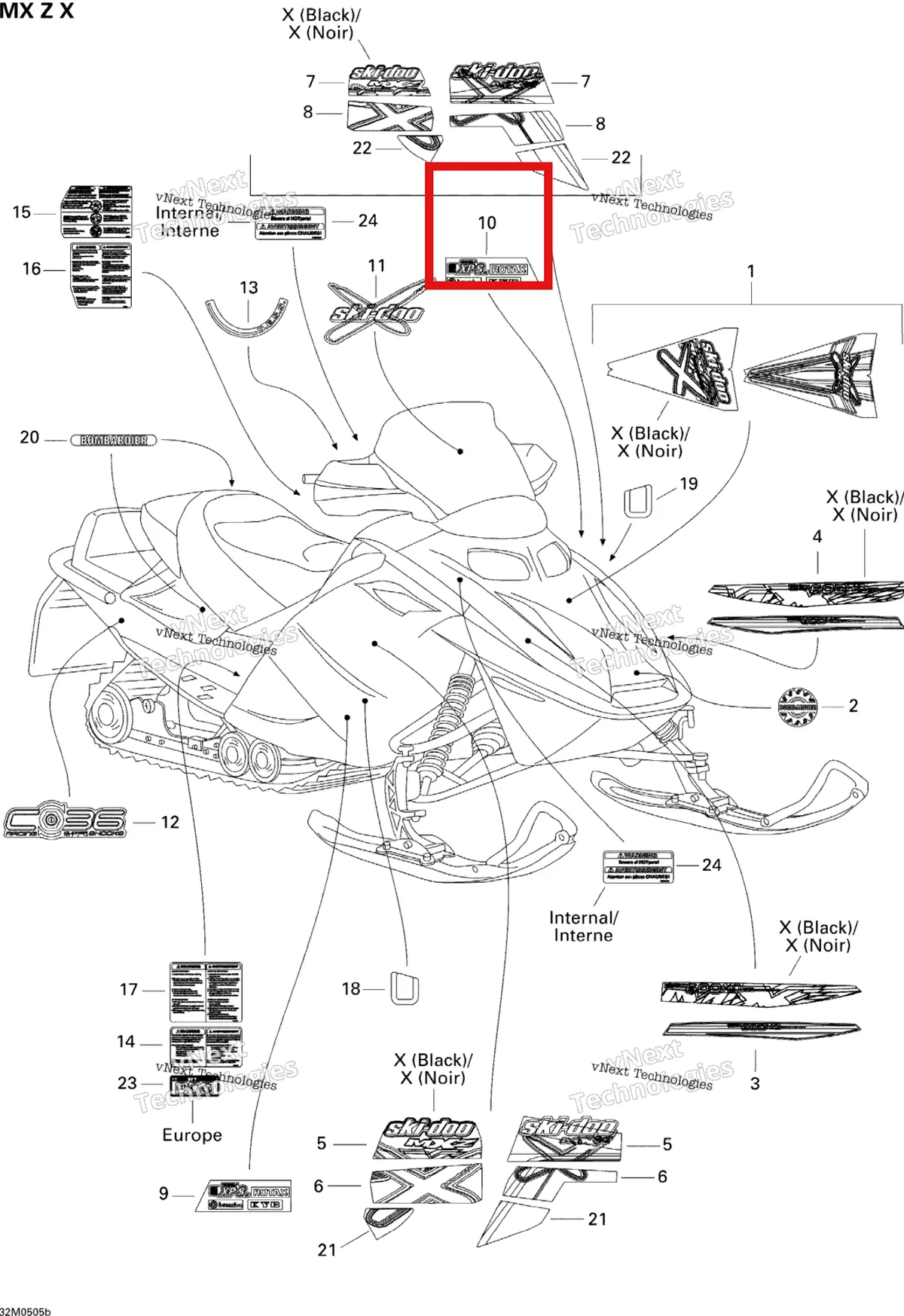 Деталь 516002461 на схеме узла 2005 Ski-Doo MX Z 600 HO SDI Adrenaline & X Decals X