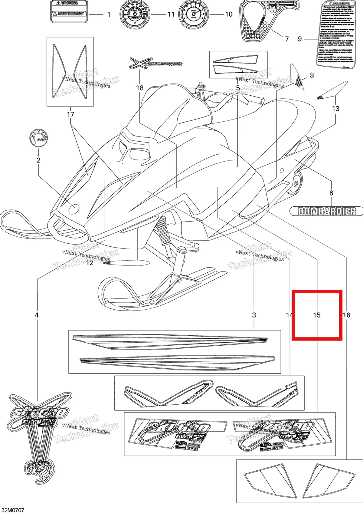Деталь 516002513 на схеме узла 2007 Ski-Doo Mini Z Decals