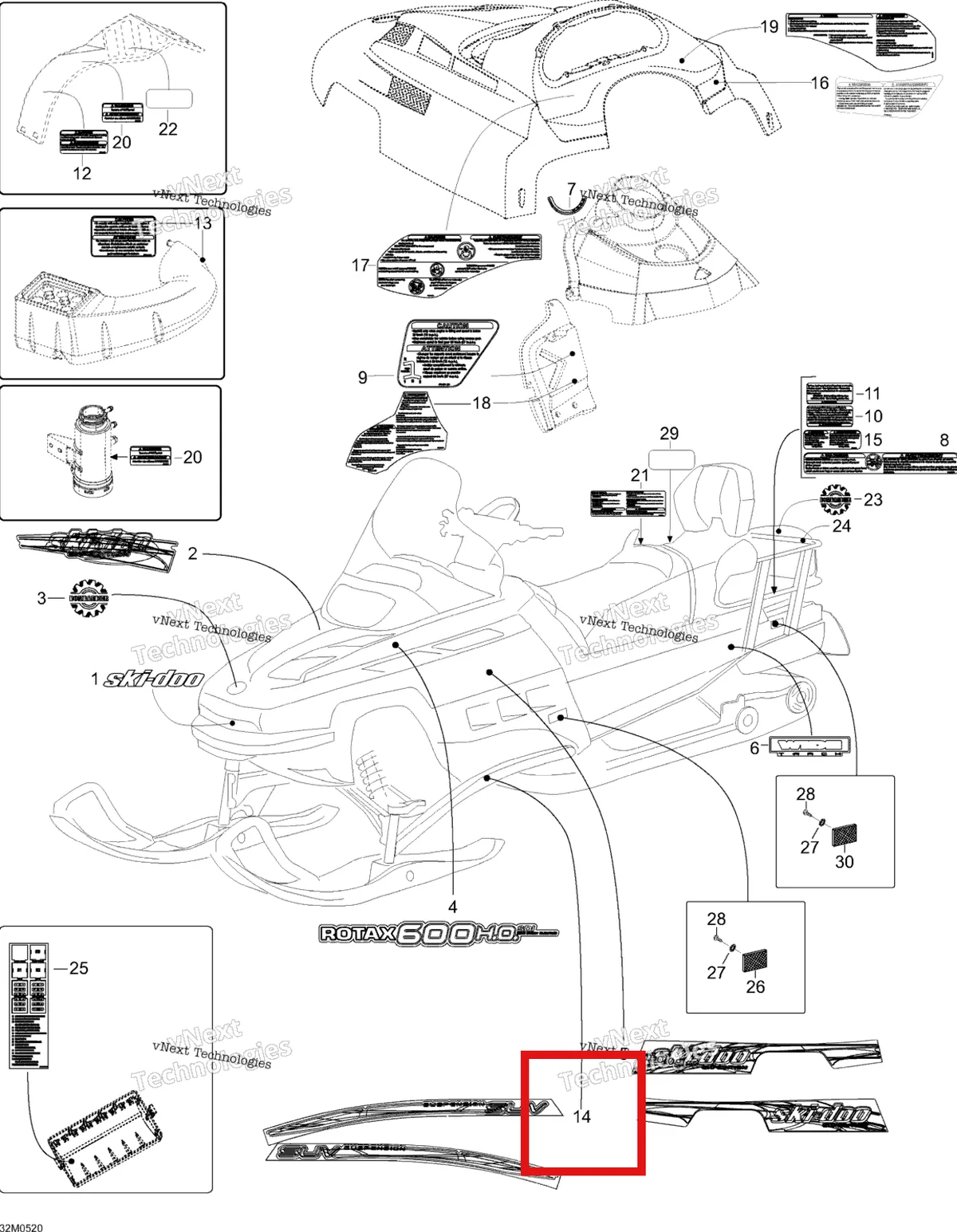 Деталь 516002521 на схеме узла 2005 Ski-Doo Expedition 600 H.O. SDI Decals