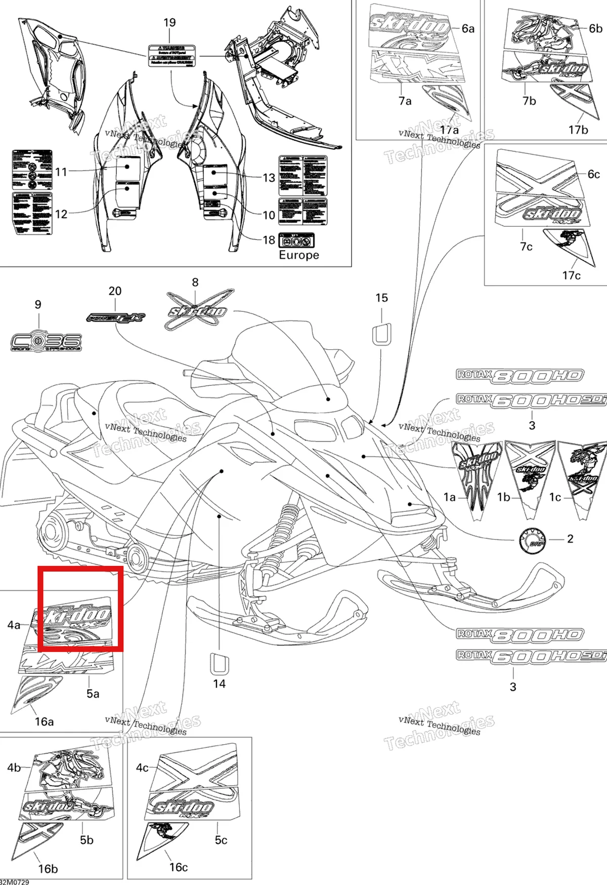 Деталь 516002548 на схеме узла 2007 Ski-Doo MX Z Renegade X 600 HO SDI Decals Renx 600