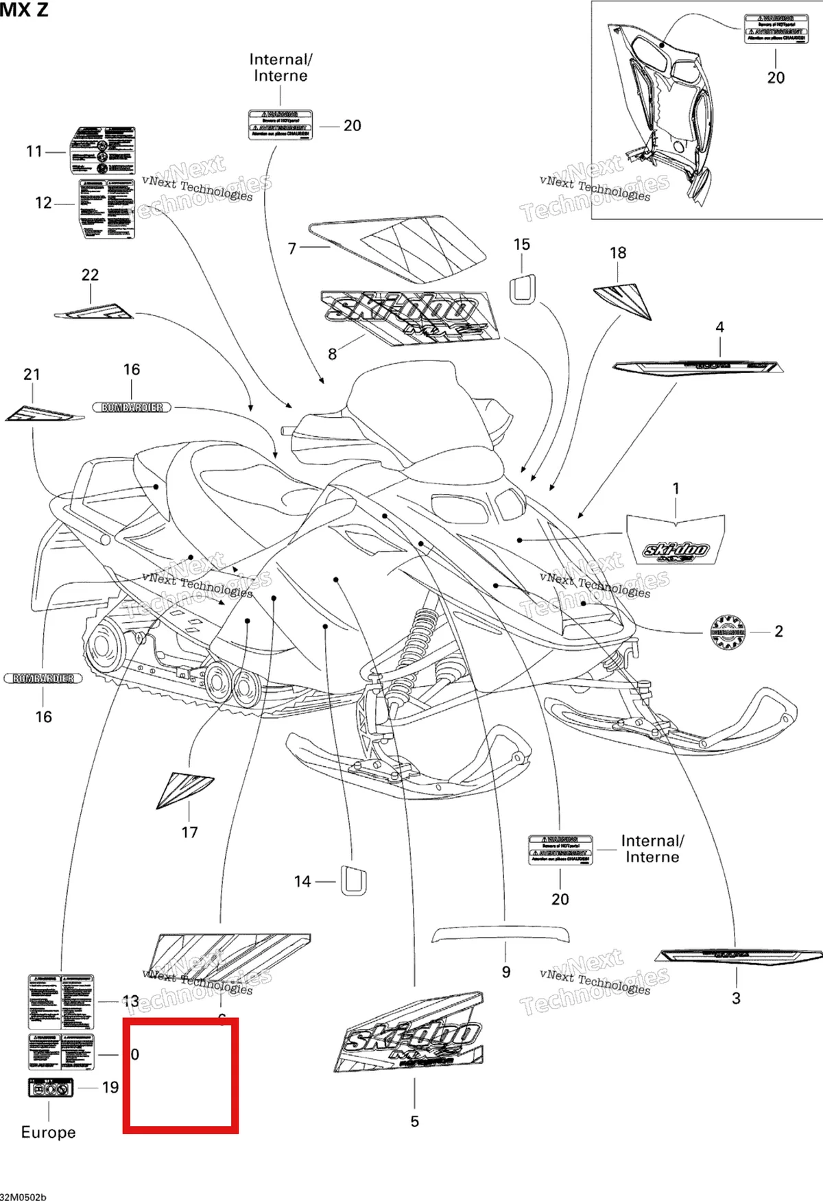 Деталь 516002699 на схеме узла 2005 Ski-Doo MX Z 380F Decals Mx Z 380F