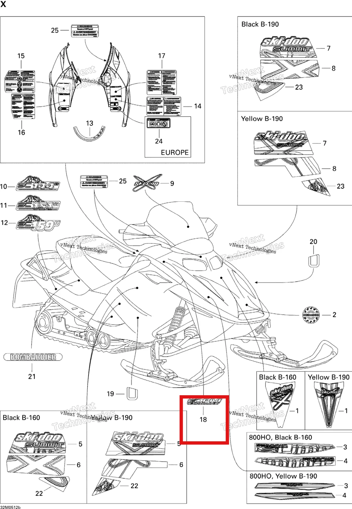 Деталь 516002710 на схеме узла 2005 Ski-Doo Summit 800 HO Decals X