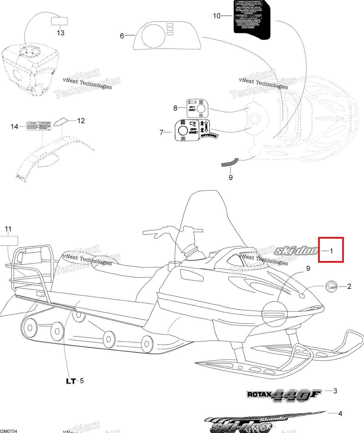 Деталь 516002711 на схеме узла 2007 Ski-Doo Skandic LT 440F Decals