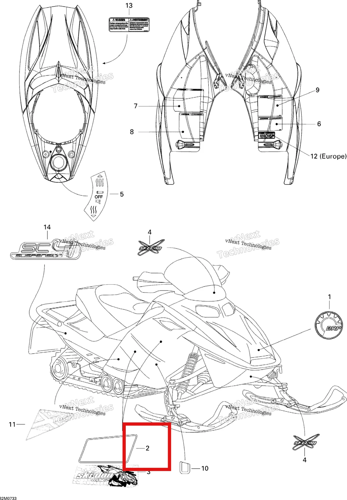 Деталь 516002733 на схеме узла 2007 Ski-Doo MX Z 440X Racing Decals