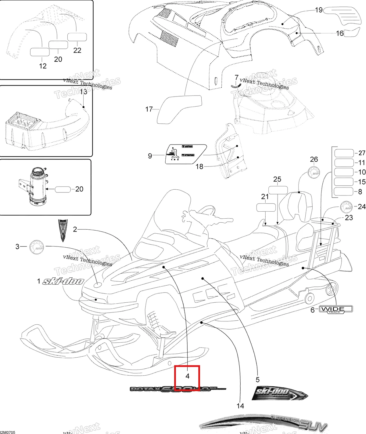 Деталь 516002759 на схеме узла 2007 Ski-Doo Expedition TUV 600 H.O. SDI Decals
