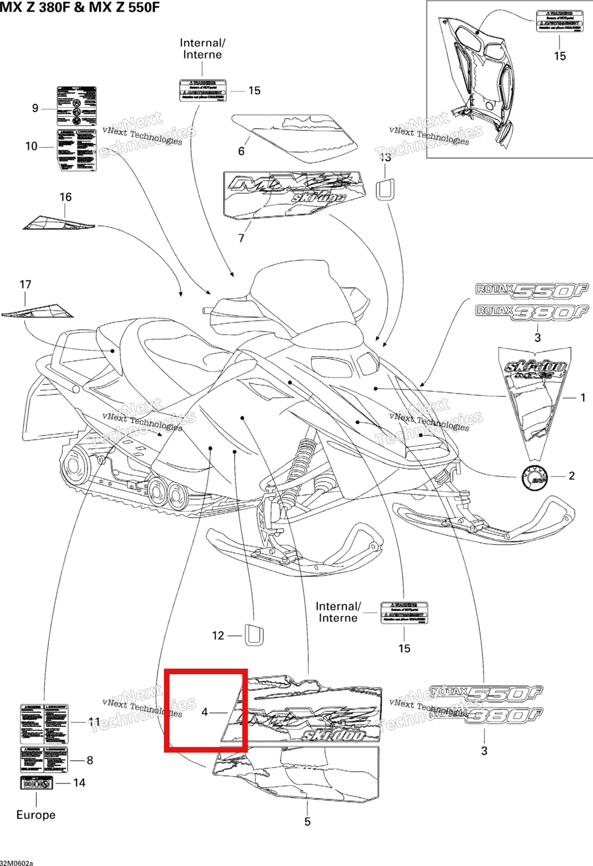 Деталь 516002760 на схеме узла 2006 Ski-Doo MX Z 380F Decals Mx Z 380F