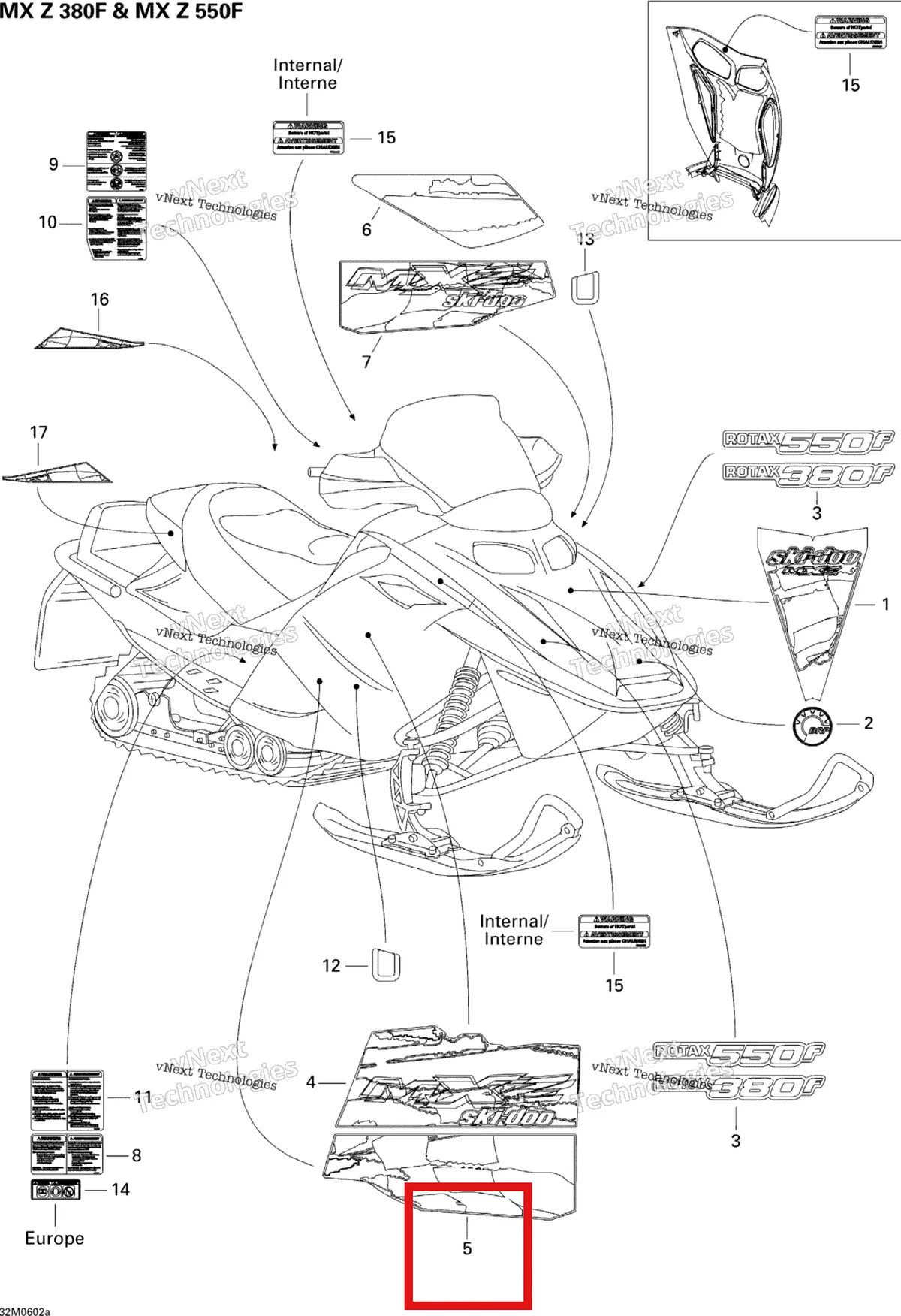 Деталь 516002764 на схеме узла 2006 Ski-Doo MX Z 380F Decals Mx Z 380F