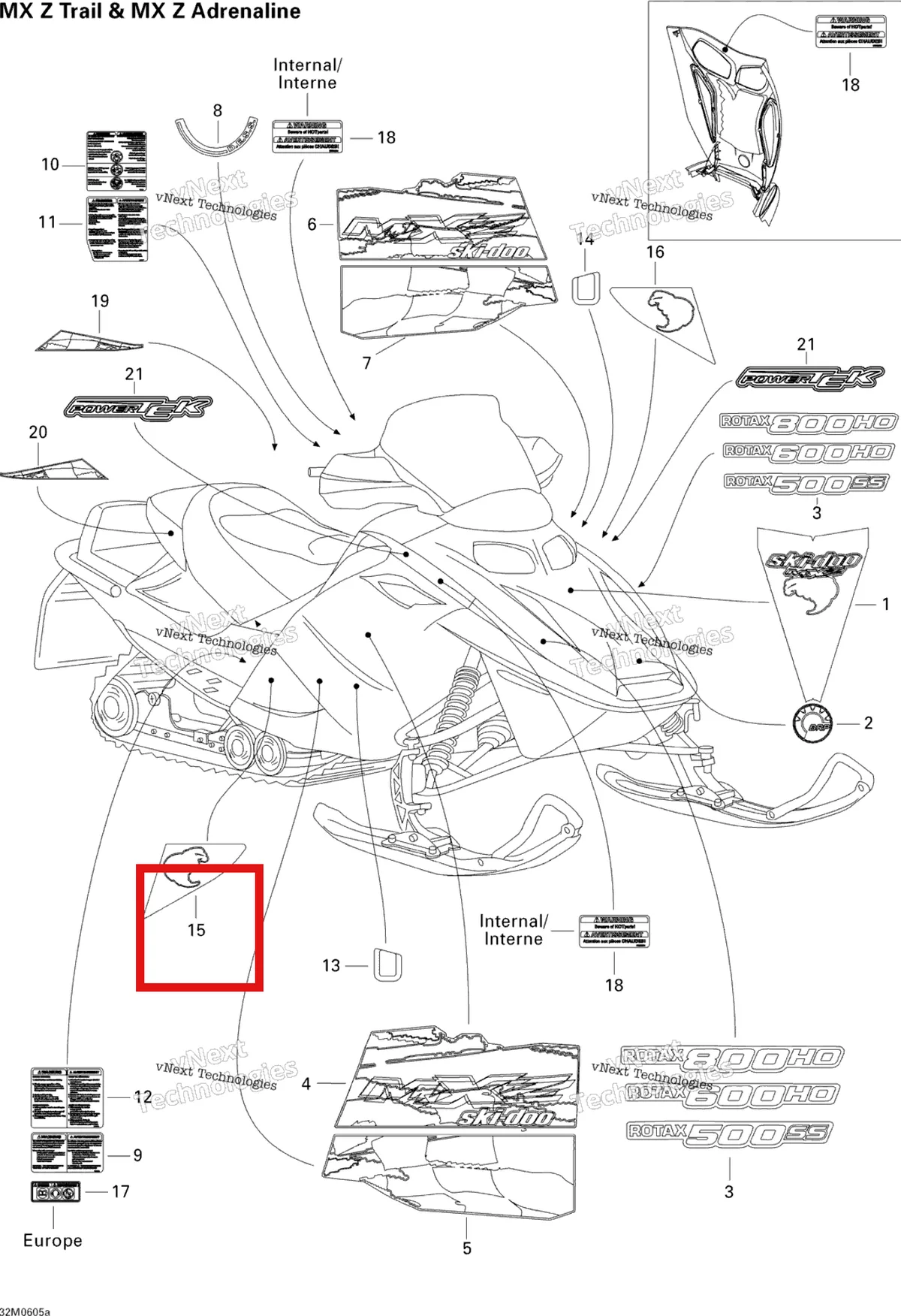 Деталь 516002769 на схеме узла 2006 Ski-Doo MX Z 500SS Trail & Adrenaline Decals 500