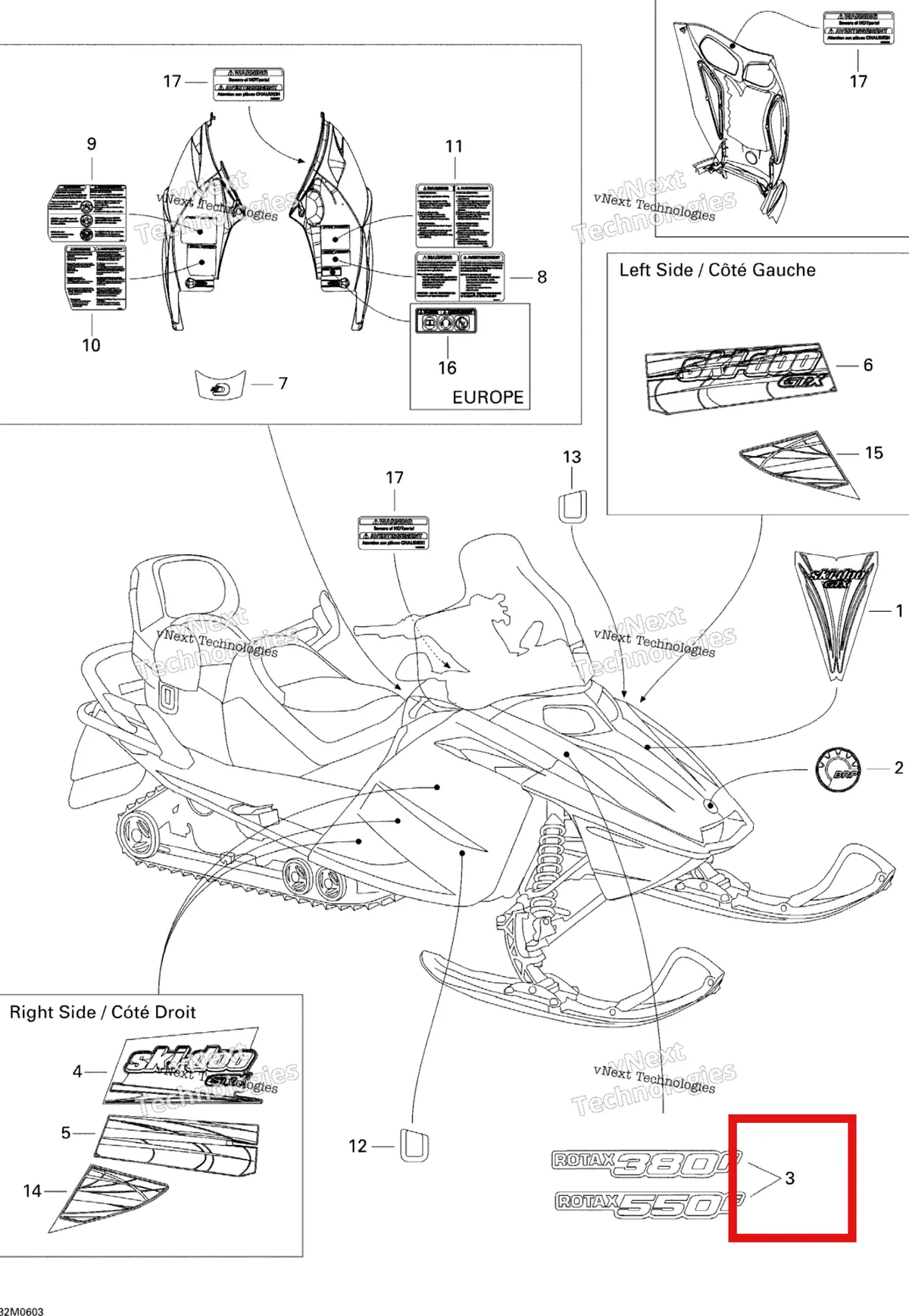 Деталь 516002777 на схеме узла 2006 Ski-Doo GTX 380F Decals 380F