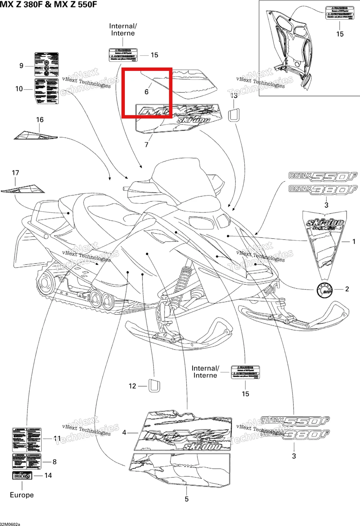 Деталь 516002779 на схеме узла 2006 Ski-Doo MX Z 380F Decals Mx Z 380F
