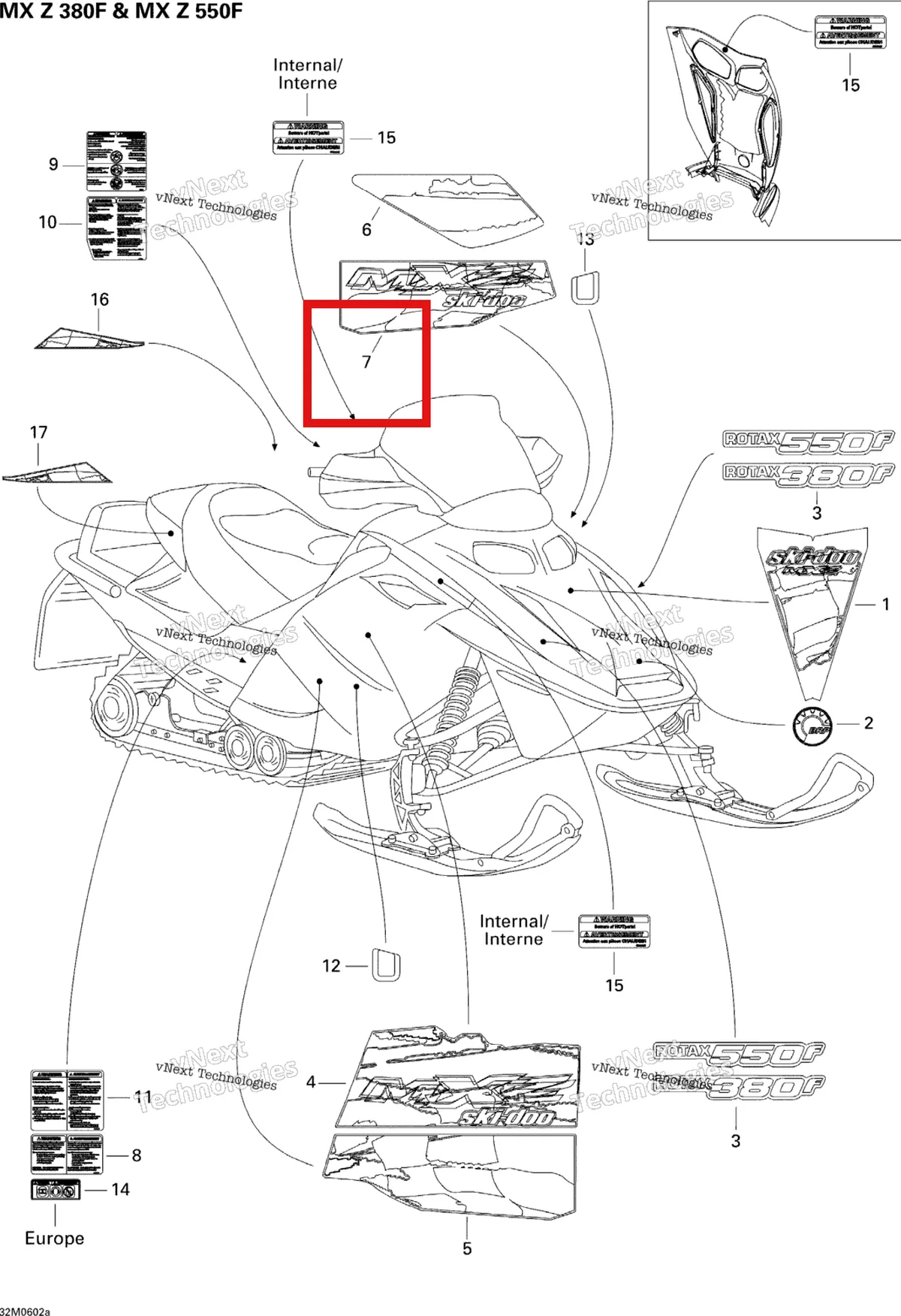 Деталь 516002780 на схеме узла 2006 Ski-Doo MX Z 380F Decals Mx Z 380F
