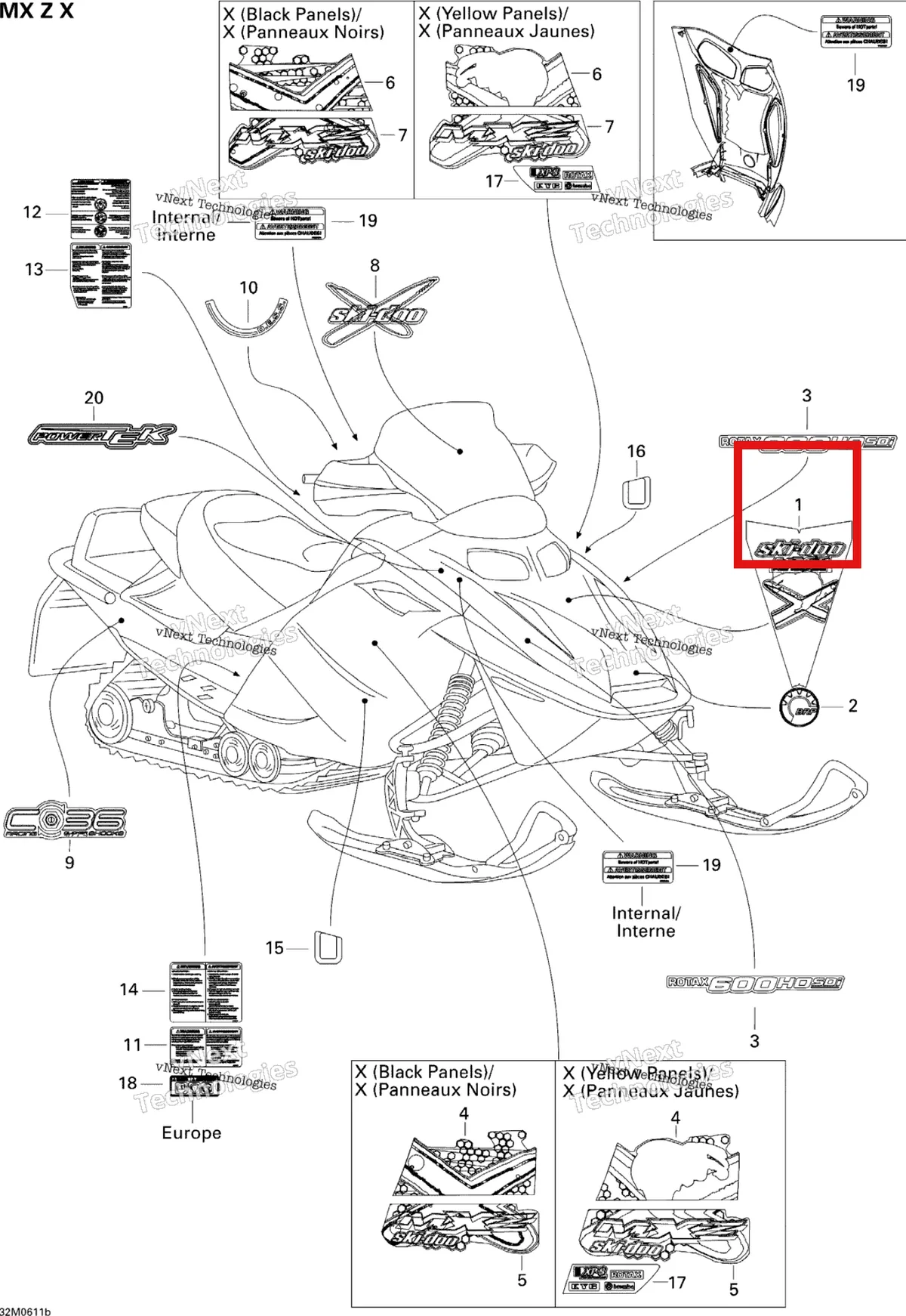 Деталь 516002781 на схеме узла 2006 Ski-Doo MX Z 600 HO SDI Adrenaline & X Decals X
