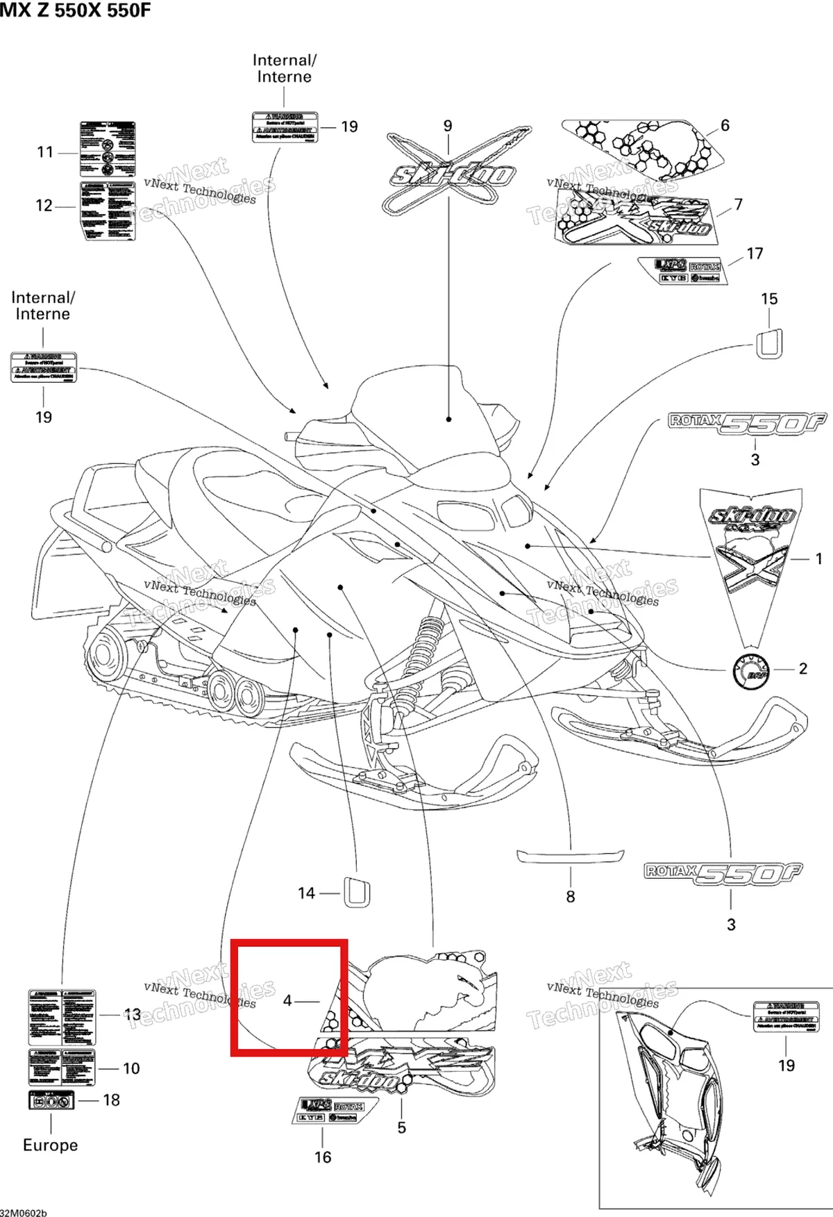 Деталь 516002786 на схеме узла 2006 Ski-Doo MX Z 550X Decals 550X