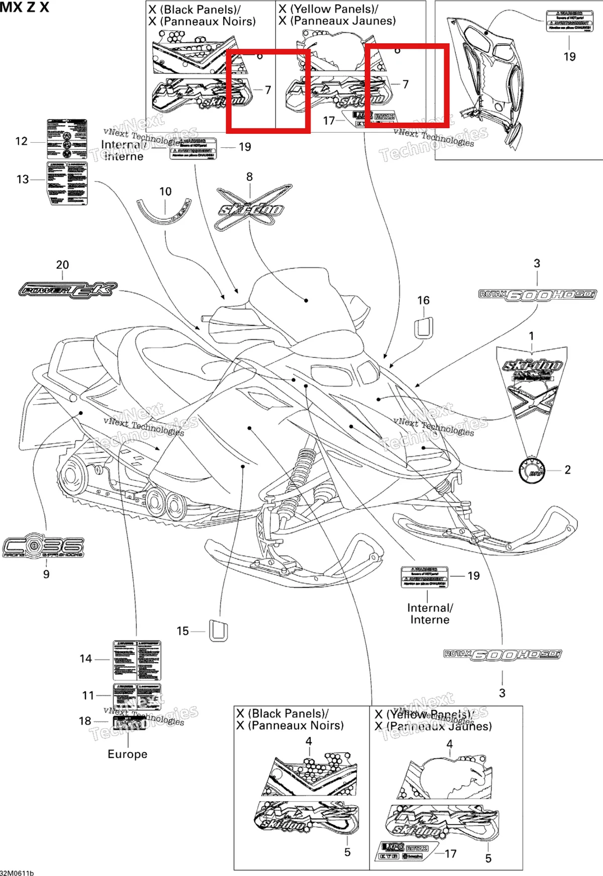 Деталь 516002791 на схеме узла 2006 Ski-Doo MX Z 600 HO SDI Adrenaline & X Decals X