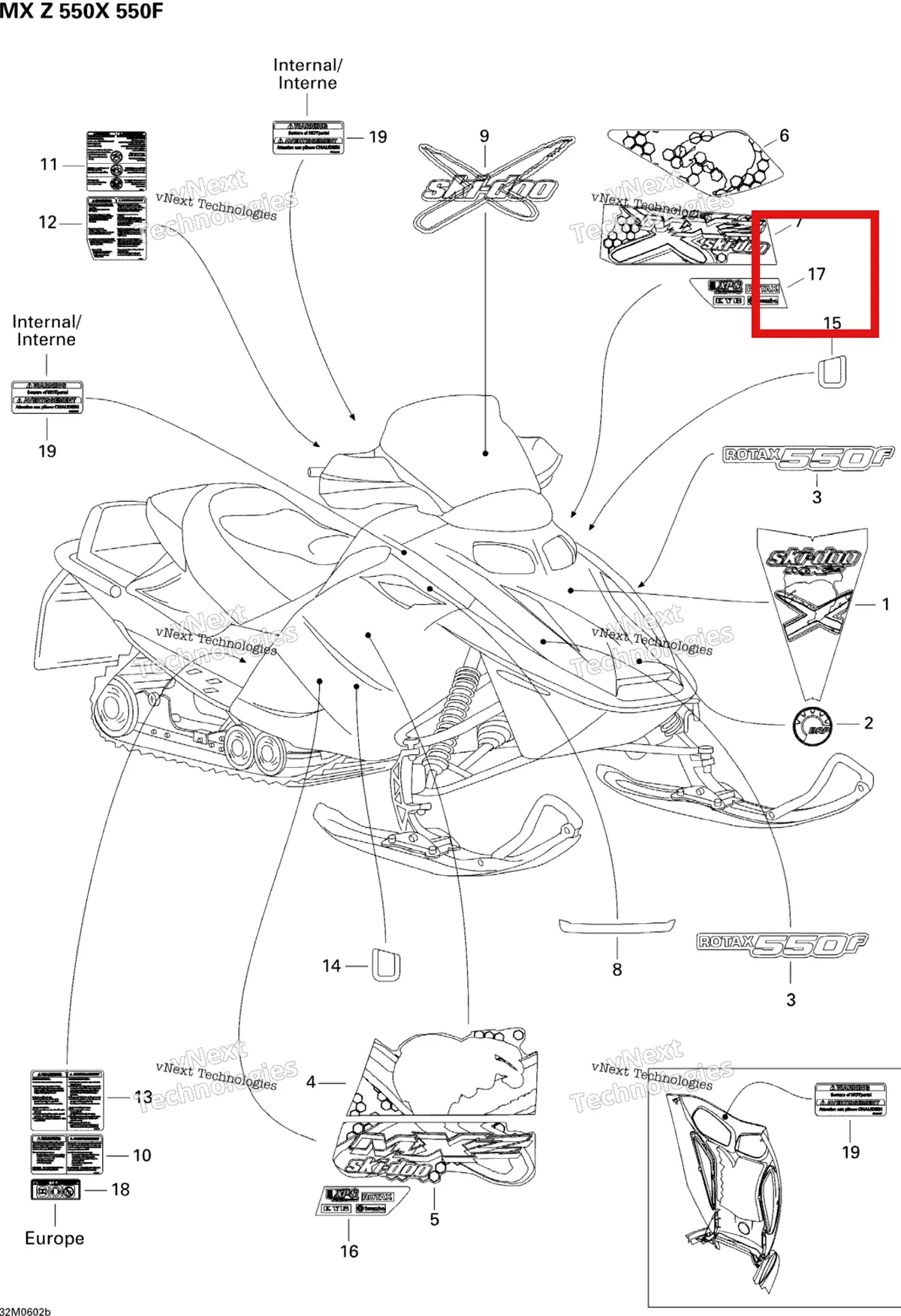 Деталь 516002795 на схеме узла 2006 Ski-Doo MX Z 550X Decals 550X