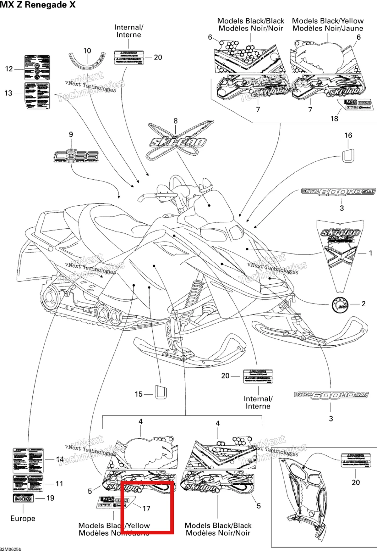 Деталь 516002796 на схеме узла 2006 Ski-Doo MX Z 600 HO SDI Renegade & Renegade X Decals Renegade X